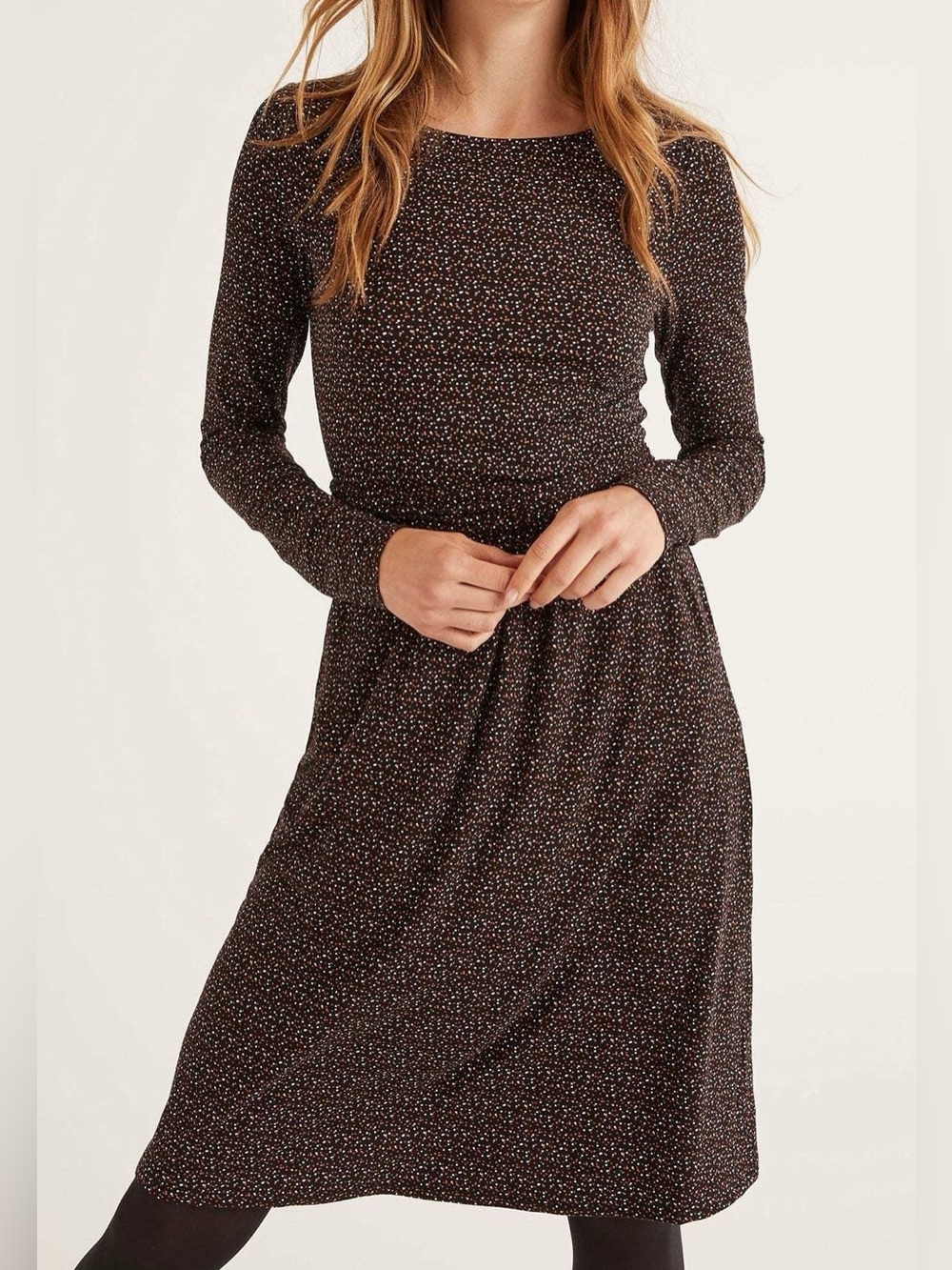 Boden Abigail Jersey Dress Black Confetti Ditsy Print Long Sleeve Size 2R